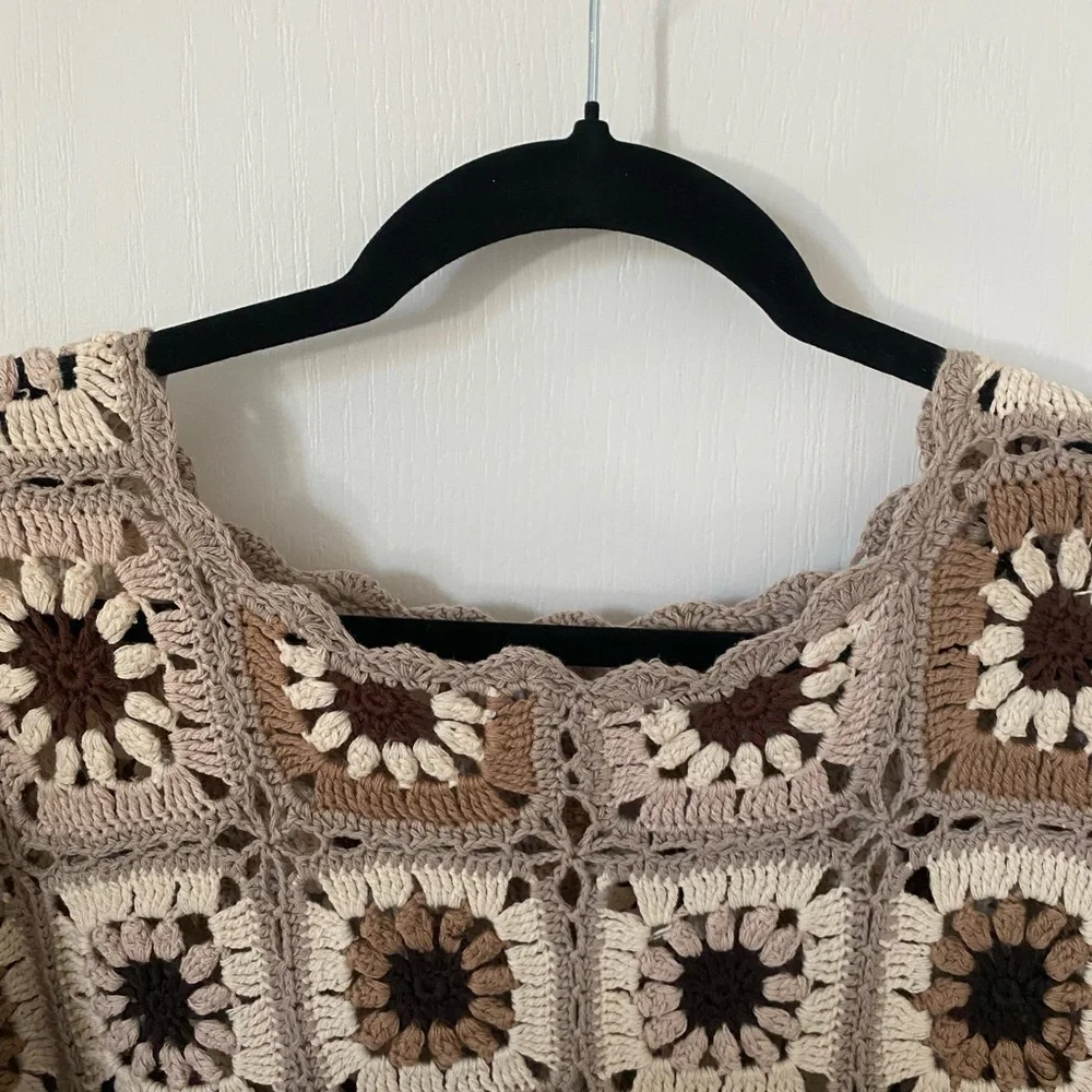 Show Me Your MuMu Crochet Coverup in Cream and Brown - Picture 6 of 7